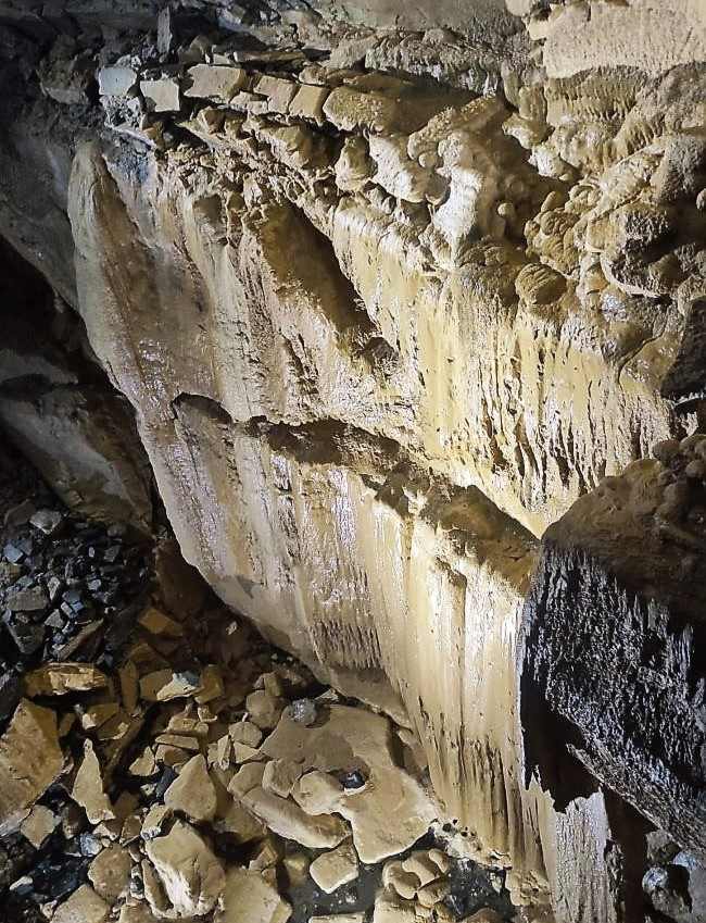 Aillwee Cave interior detail for a rock formation stone waterfall