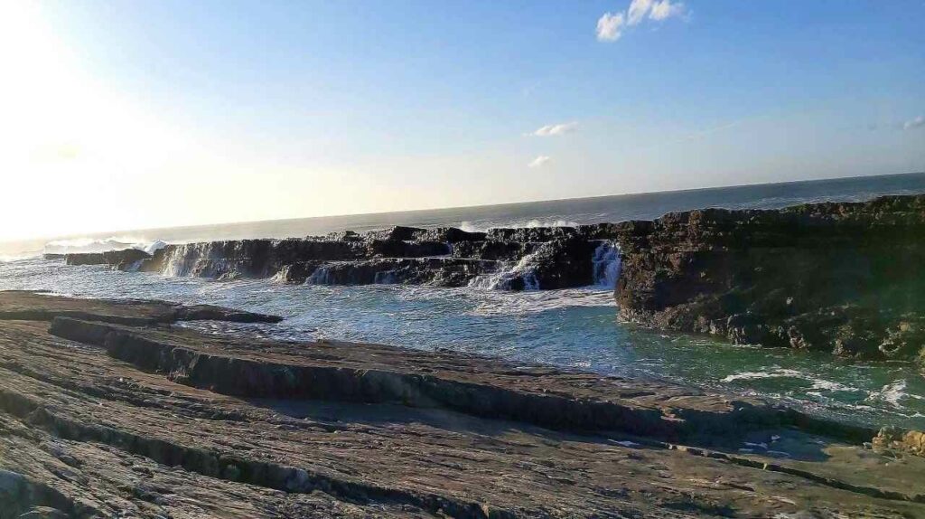 rocks close up at bridges of ross county clare at sunset. Sea and sky. 