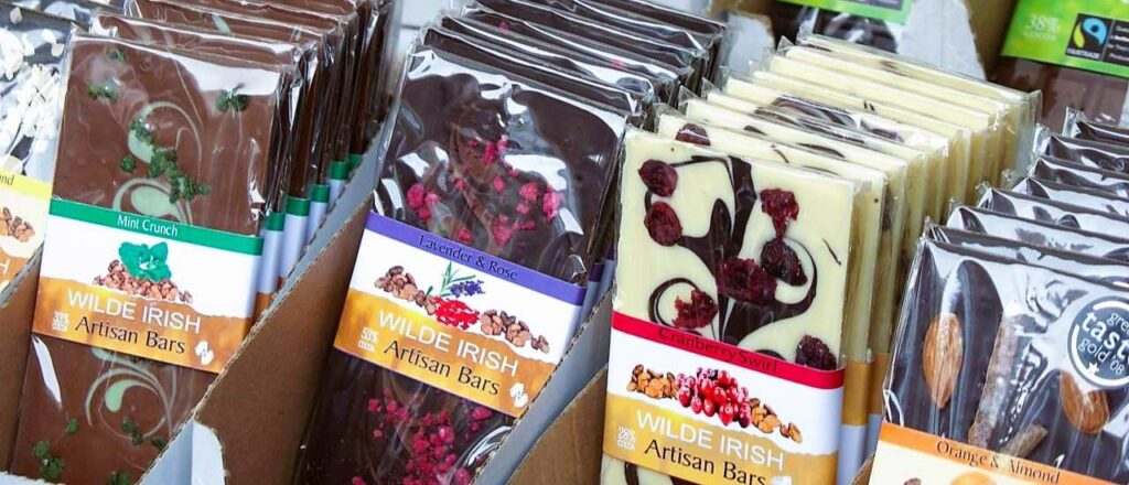 handmade organic chocolates at a market stall at food festivals