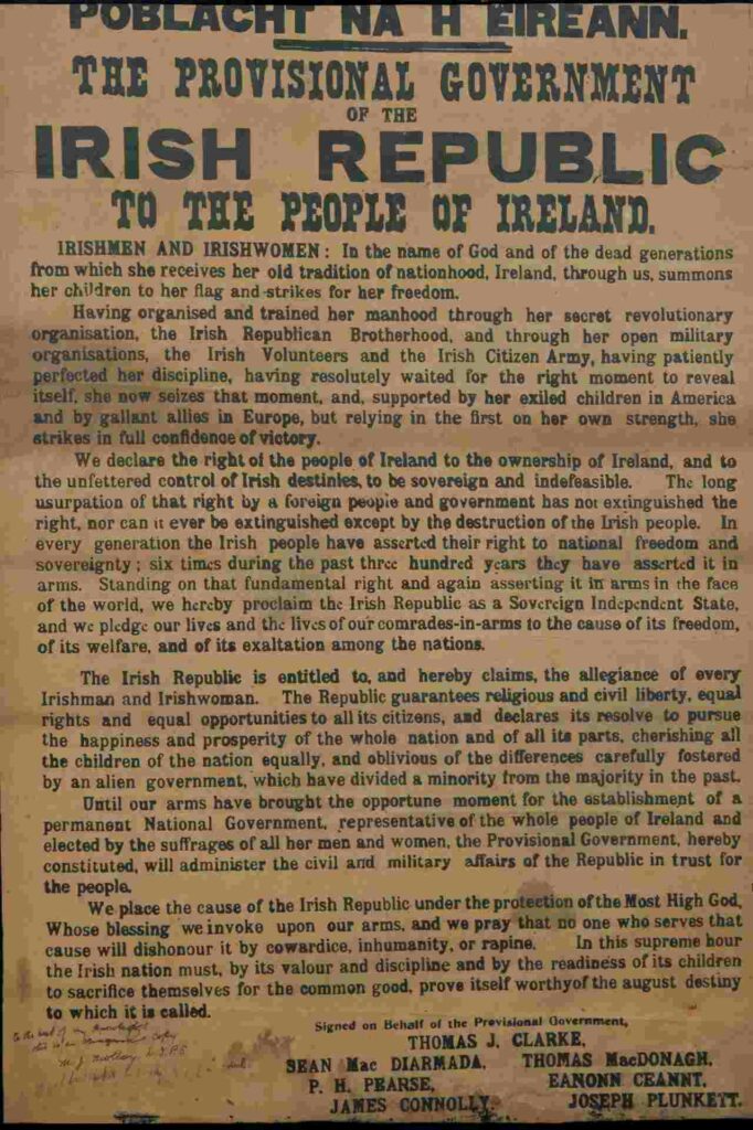 Irish Proclamation printed in 1917 from the Jackie Clarke Collection - yellowed paper with printed matter