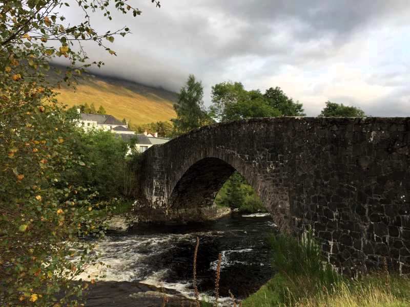 Bridge of Orchy on the West Highland Way, photo of the stone bridge over a small river, pretty scenery